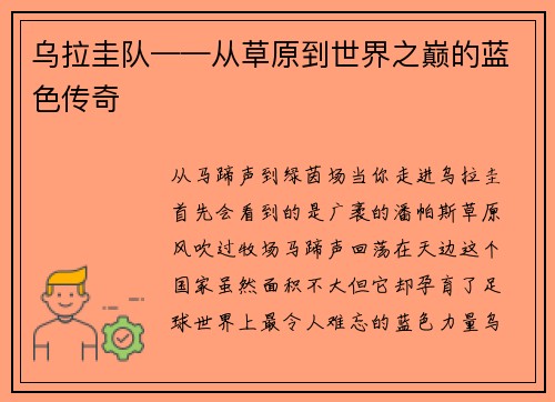 乌拉圭队——从草原到世界之巅的蓝色传奇